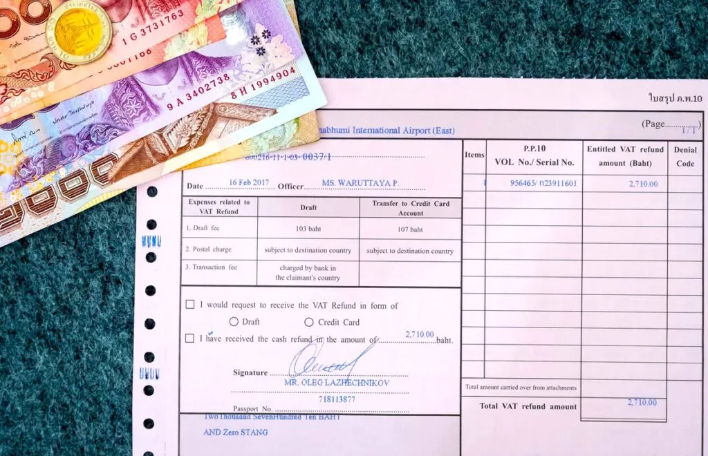 Образец желтой формы P.P.10 для возврата налога в Таиланде