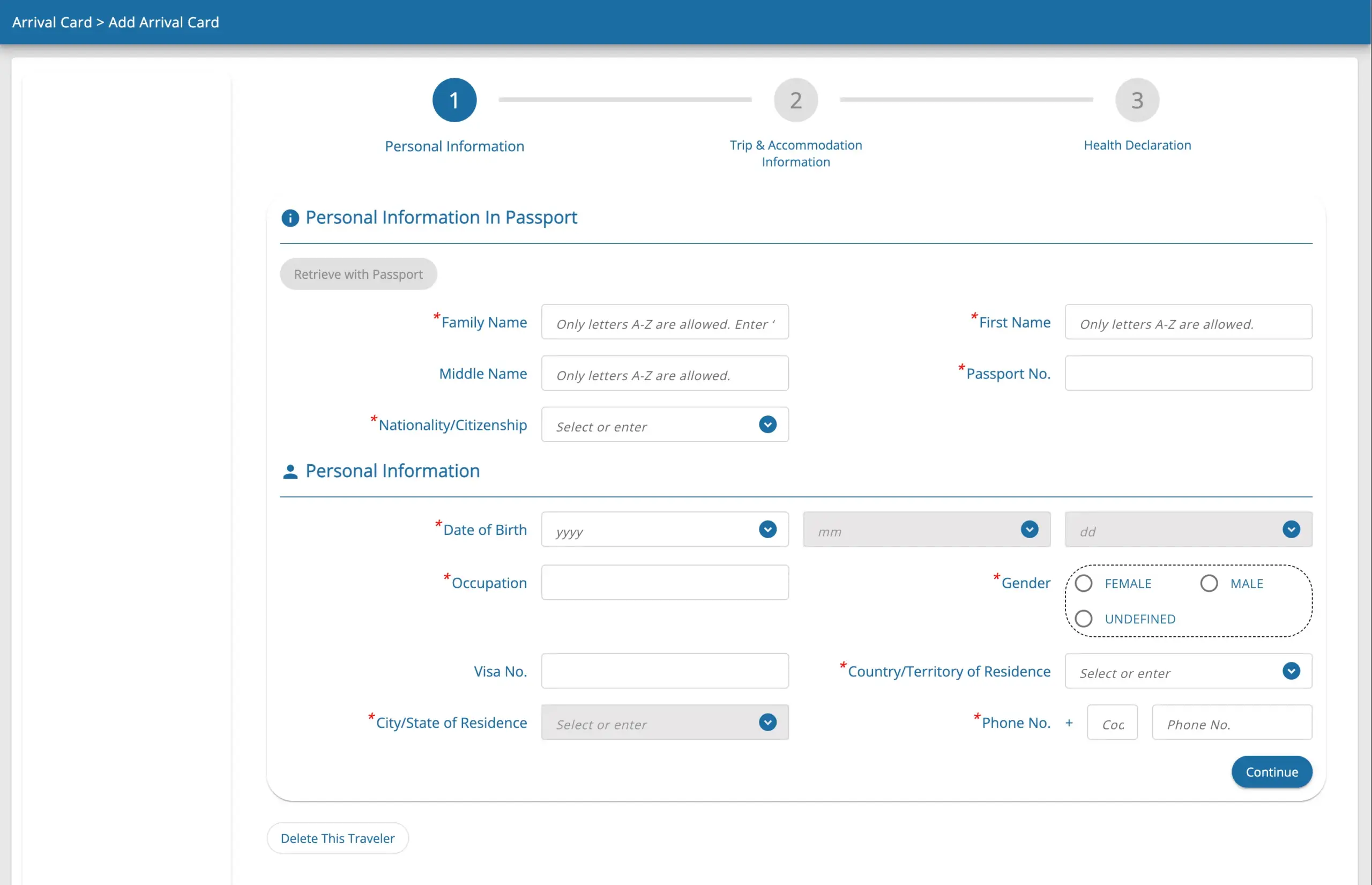 TDAC personal data form.