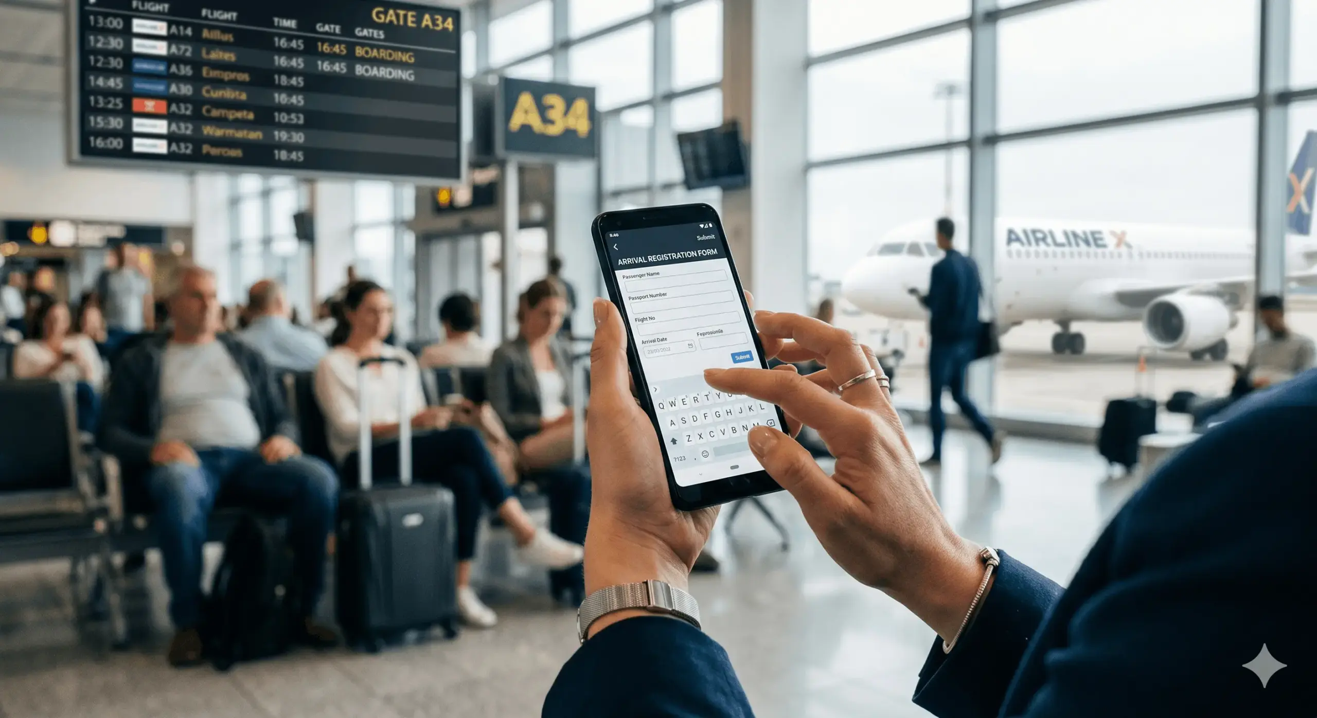 Filling out the TDAC form on a smartphone before the flight to Thailand